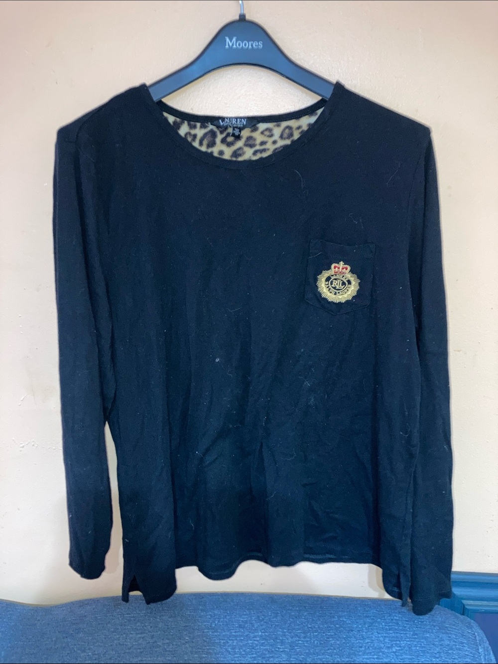 Ralph Lauren Black Long-Sleeve womens Tee with Embroidered Crest